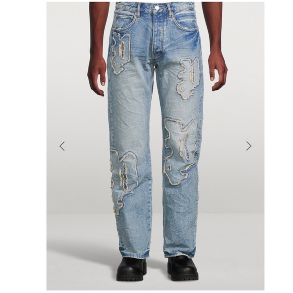 Purple‎ Brand P011 Monceau Embroidered Straight Jeans Blue 33 Streetwear Grunge